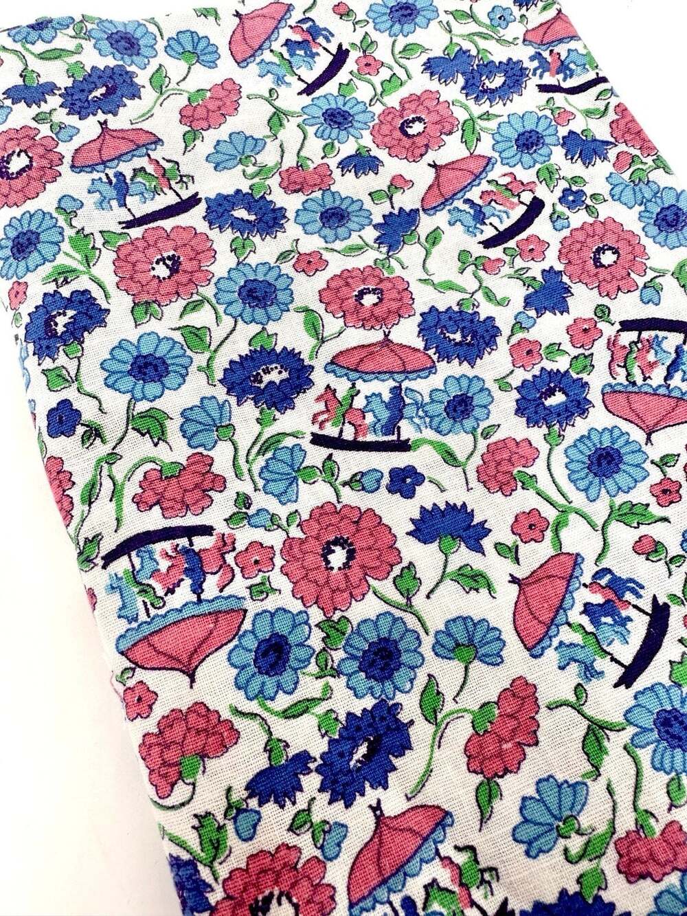 Mid-Century Ditsy Floral Cotton Fabric Yardage with Carousels ~ 42 " x 30"